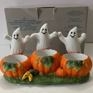 Vintage Halloween Ghost Trio Tealight Holder by Partylite 1990s Halloween Decor
